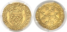 France Charles VII (1422-1461) 1/2 écu d’or à la couronne - 2ème émission du 12 août 1445 Point 18ème Paris. Très rare et bel exemplaire. 1.74g - Dup....
