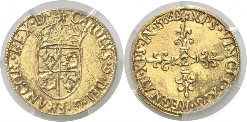 France Charles IX (1560-1574) Ecu d’or au soleil du Dauphiné - 1566 point 3ème e...