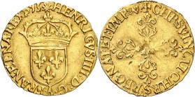 France Henri IV (1589-1610) Ecu d’or au soleil - 3ème type de Compiègne 1593 A Compiègne. D’une insigne rareté - 290 exemplaires. Unique ? Le seul exe...