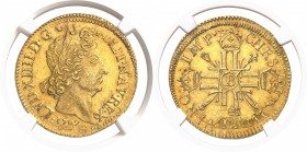 France Louis XIV (1643-1715) Double louis d’or aux 8 L et aux insignes - 1702 B Rouen Réformation. Type rarissime en MS. Le plus bel exemplaire gradé....