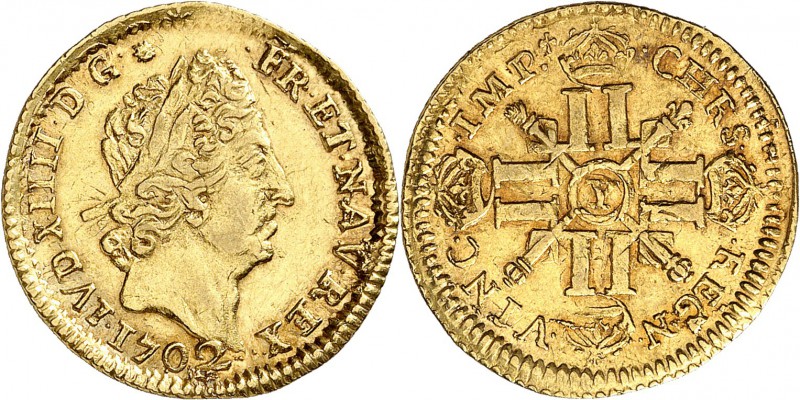 France Louis XIV (1643-1715) 1/2 louis d’or aux 8 L et aux insignes - 1702 Y Bou...