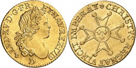 France Louis XV (1715-1774) 1/2 louis d’or à la croix du Saint-Esprit - 1719 D Lyon. D’une grande rareté et d’une qualité remarquable. 4.89g - Fr. 454...