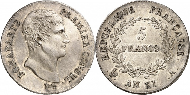 France Consulat (1799-1804) 5 francs - An XI A Paris. Très rare dans cette quali...
