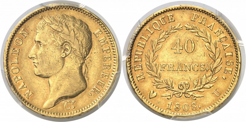 France Napoléon Ier (1804-1814) 40 francs or - 1808 U Turin. Rarissime, surtout ...