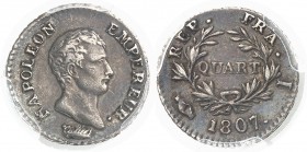 France Napoléon Ier (1804-1814) 1/4 de franc - 1807 I Limoges. Le plus bel exemplaire gradé. 1.25g - KM 670.2 TTB à Superbe - PCGS XF 45