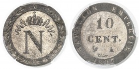 France Napoléon Ier (1804-1814) Pré-série du 10 centimes - 1807 A Paris. Rarissime. 2.0g - KM 676.1 Frappe d’Epreuve - PCGS SP 62