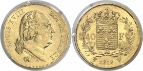 France Louis XVIII (1814-1824) 40 francs or - 1818 W Lille. Exemplaire d’une qualité exceptionnelle. 12.9g - Fr. 536 Pratiquement FDC - PCGS MS 64
