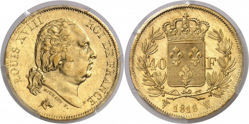 France Louis XVIII (1814-1824) 40 francs or - 1818 W Lille. Rare dans cette qual...