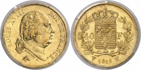 France Louis XVIII (1814-1824) 40 francs or - 1818 W Lille. Rare dans cette qualité. 12.9g - Fr. 536 Pratiquement FDC - PCGS MS 63