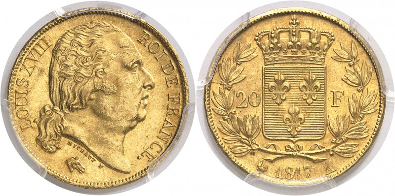 France Louis XVIII (1814-1824) 20 francs or - 1817 A Paris. Très rare dans cette...