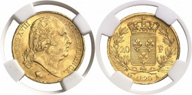 France Louis XVIII (1814-1824) 20 francs or - 1820 A Paris. Très rare dans cette qualité. 6.45g - Fr. 538 Pratiquement FDC - NGC MS 63+