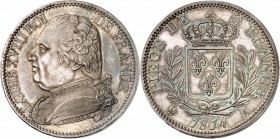 France Louis XVIII (1814-1824) Epreuve sur flan bruni du 5 francs - 1814 A Paris. Type définitif. D’une grande rareté. Le plus bel exemplaire gradé. 2...