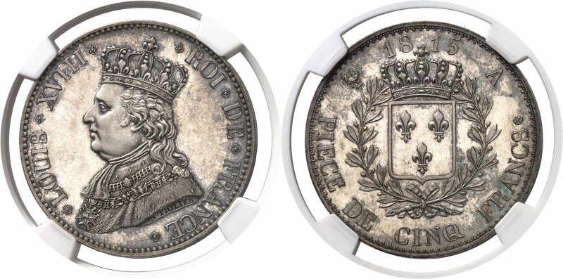France Louis XVIII (1814-1824) Epreuve en argent sur flan bruni du 5 francs du c...