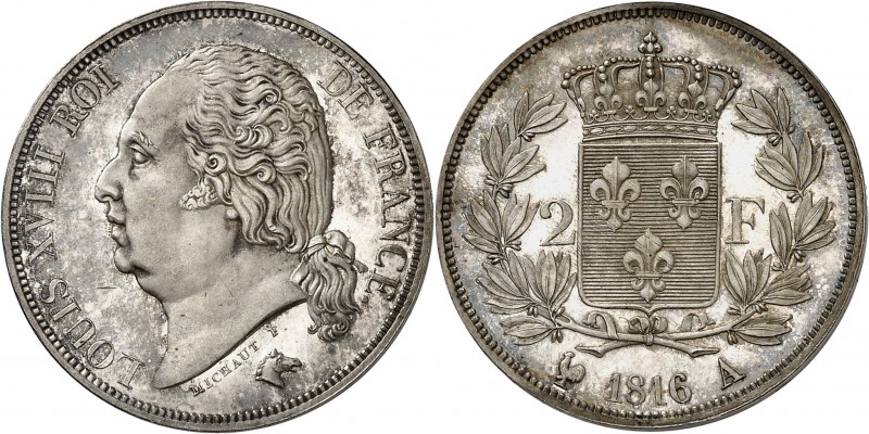 France Louis XVIII (1814-1824) Epreuve en argent sur flan bruni du 2 francs - 18...