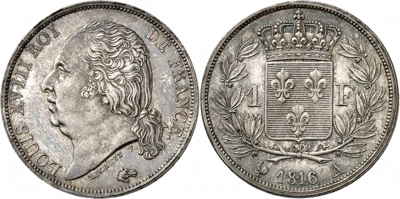 France Louis XVIII (1814-1824) Epreuve en argent sur flan bruni du 1 franc - 181...
