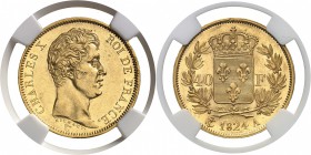 France Charles X (1824-1830) 40 francs or Ier type - 1824 A Paris. Rare dans cette qualité. 12.9g - Fr. 547 Superbe à FDC - NGC MS 61