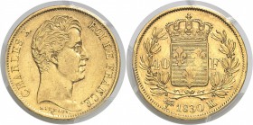 France Charles X (1824-1830) 40 francs or IIème type - 1830 MA Marseille. Rare. 12.9g - Fr. 548 Superbe - PCGS AU 53
