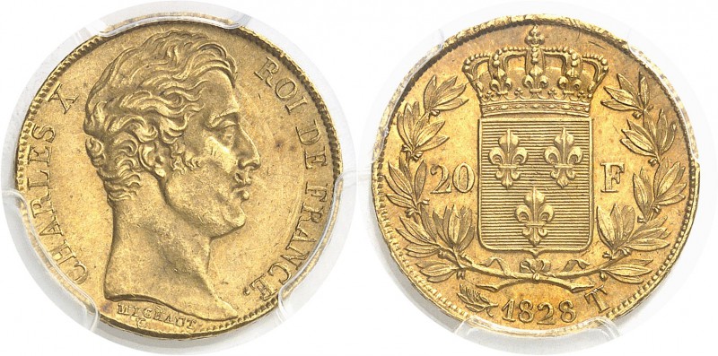 France Charles X (1824-1830) 20 francs or - 1828 T Nantes - Quatre feuilles et d...