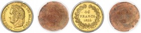 France Louis-Philippe Ier (1830-1848) Paire d’épreuves unifaces en bronze doré du 40 francs or 1831 A Paris. Semble unique. Seuls exemplaires gradés. ...