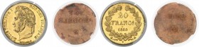 France Louis-Philippe Ier (1830-1848) Paire d’épreuves unifaces en bronze doré du 20 francs or 1832 A Paris. Unique ? Seuls exemplaires gradés. Exempl...
