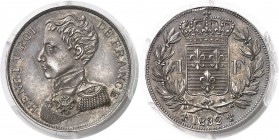 France Henri V Double piéfort en argent du 1 franc - 1832/1. Rarissime. 22.0g - Maz. manque cf. 912c Frappe d’Epreuve - PCGS SP 62