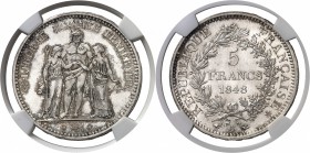 France IIème République (1848-1852) 5 francs Hercule - 1848 A Paris. D’une qualité exceptionnelle. 25.0g - KM 756.1 FDC Exceptionnel - NGC MS 66+