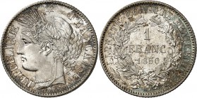 France IIème République (1848-1852) 1 franc Cérès - 1850 A Paris. D’une qualité hors norme. Le plus bel exemplaire gradé, le seul en MS 67+. 5.0g - KM...