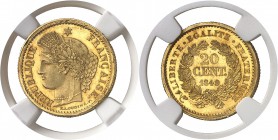 France IIème République (1848-1852) Piéfort en or sur flan bruni de la 20 centimes Cérès - 1849 (Paris). Sans lettre d’atelier. Tranche inscrite : ESS...