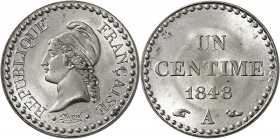 France IIème République (1848-1852) Epreuve en cupro-nickel du 1 centime Dupré - 1848 A Paris. Inédit - Unique ? Le seul exemplaire gradé. 1.92g - Maz...