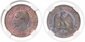 France IIème République (1848-1852) Essai sur flan bruni du 10 centimes - 1852 E. Tranche lisse - Frappe médaille. Inédit - Unique sur flan bruni ? Le...