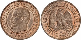 France IIème République (1848-1852) Essai du 10 centimes - 1852 E. Tranche lisse - Frappe monnaie. Très rare. 10.0g - Maz. 1231 Superbe à FDC