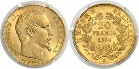 France Napoléon III (1852-1870) 20 francs or - 1854 A Paris. Très rare dans cette qualité. 6.45g - Fr. 573 FDC - PCGS MS 65