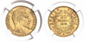 France Napoléon III (1852-1870) 20 francs or - 1856 BB Strasbourg - Levrette. Très rare dans cette qualité. Le plus bel exemplaire gradé. 6.45g - Fr. ...