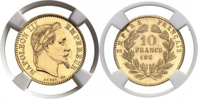 France Napoléon III Empereur (1852-1870) Pré-série du 10 francs or tête laurée - 186X (1861) Paris. Tranche striée - Sans la marque du directeur ni la...