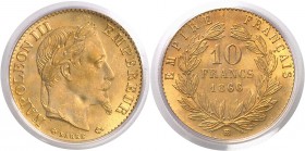 France Napoléon III (1852-1870) 10 francs or - 1866 petit BB Strasbourg. Très rare en GEM. 3.22g - G. 1015 - F. 507A.13 - Fr. 587 FDC Exceptionnel - P...