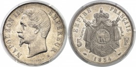 France Napoléon III (1852-1870) 5 francs - 1854 A Paris. Année rare. 25.0g - KM 782.1 Superbe - PCGS AU 58