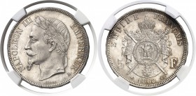 France Napoléon III (1852-1870) 5 francs - 1868 A Paris. Très rare dans cette qualité. 25.0g - KM 799.1 Pratiquement FDC - NGC MS 64