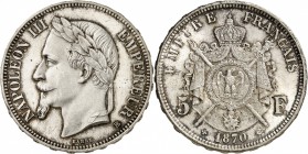 France Napoléon III (1852-1870) 5 francs - 1870 BB Strasbourg. D’une qualité exceptionnelle. Le plus bel exemplaire gradé. 25.0g - KM 799.2 FDC Except...