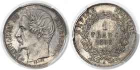France Napoléon III (1852-1870) Epreuve en argent du 1 franc grosse tête - 1853 A Paris. Tranche lisse - Revers à la couronne de chêne et d’olivier. R...