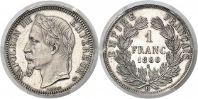 France Napoléon III (1852-1870) Essai du 1 franc - 1860 E Paris. Tranche lisse - Frappe monnaie. Une ancre à l’avers en fin de légende, une au revers ...