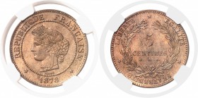 France IIIème République (1871-1940) 5 centimes Cérès - 1878 K Bordeaux. Rarissime dans cette qualité. 5.0g - KM 821.2 Pratiquement FDC - NGC MS 64 RB...