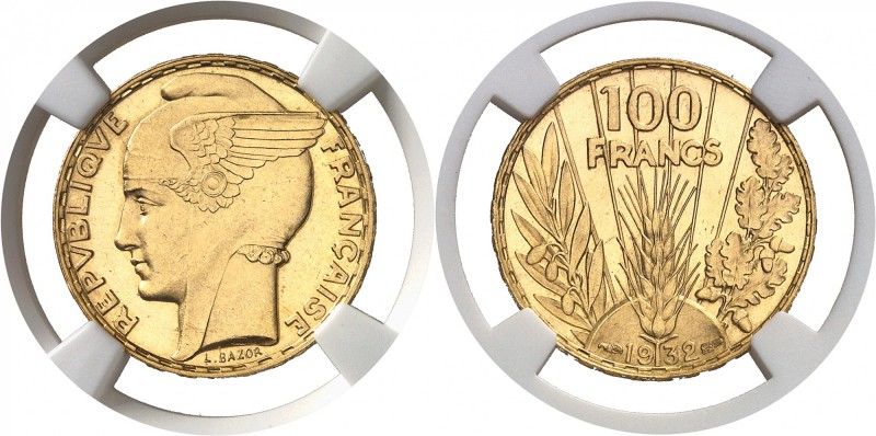 France IIIème République (1871-1940) Epreuve en or sur flan bruni du 100 francs ...