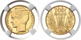 France IIIème République (1871-1940) Epreuve en or sur flan bruni du 100 francs Bazor - 1932. Cette épreuve ou pré-série sur flan bruni semble unique....