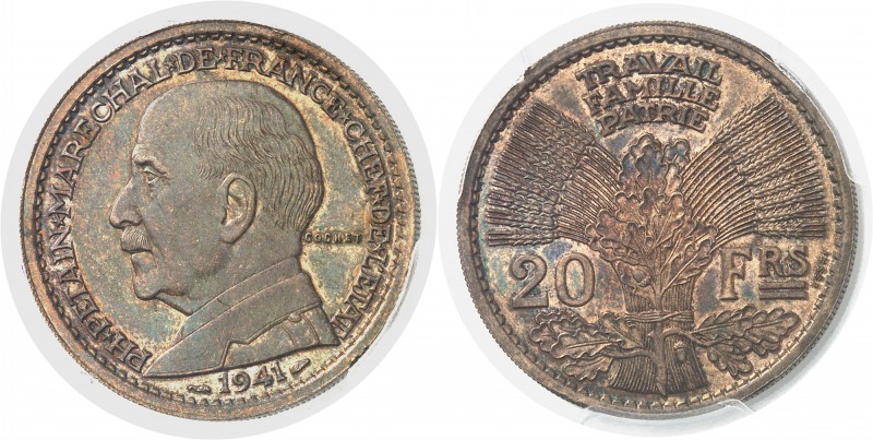 France Etat Français (1940-1944) Essai-piéfort en bronze de nickel du 20 francs ...