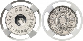 France IVème République (1947-1959) Epreuve en aluminium du 5 francs - 1954. Avers probablement gravé par L. Bazor Graveur Général de la Monnaie, reve...
