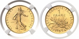 France Vème République (1959 à nos jours) Essai en or du 1 franc Semeuse - 1959. D’une insigne rareté - 10 exemplaires Maz. 2832b FDC Exceptionnel - N...