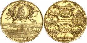 Hongrie Léopold Ier (1655-1705) Médaille en or de 12 ducats - 1685 - L. G. Laufer. Tranche inscrite en relief : DEM DER DIE STADT HAT WIEDER BRACHT FO...