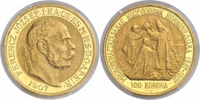Hongrie François-Joseph Ier (1848-1916) 100 couronnes or - 1907 KB Kremnitz. 40ème anniversaire du couronnement. 33.87g - Fr. 256 Superbe - PCGS AU 58...