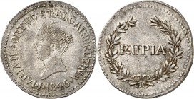 Indes Portugaises Marie II (1834-1853) 1 roupie « petite tête » - 1846 Goa. Magnifique exemplaire. 11.8g - KM 273 Superbe - NGC AU 55