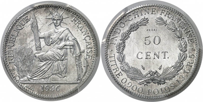 Indochine Essai en aluminium de la 50 cent. - 1936 Paris. D’une grande rareté. L...